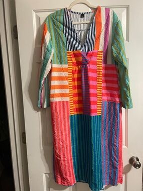 Girls' Multicolor Striped V-Neck Casual Dress